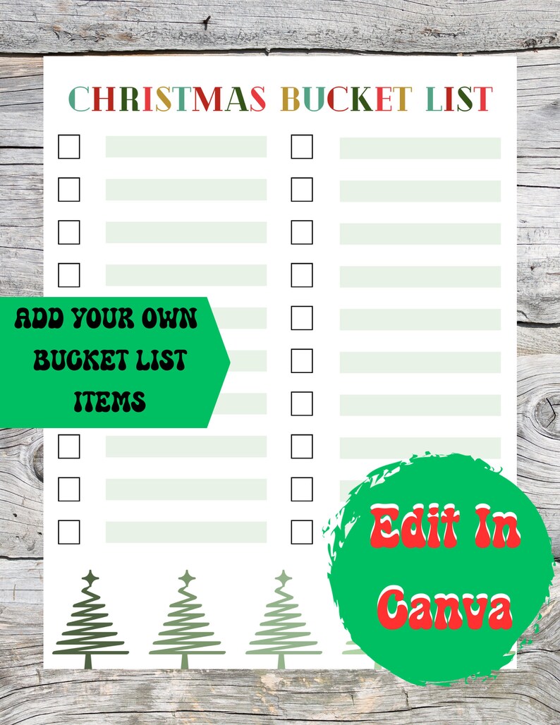 Editable Christmas Bucket List Printable Family Christmas - Etsy