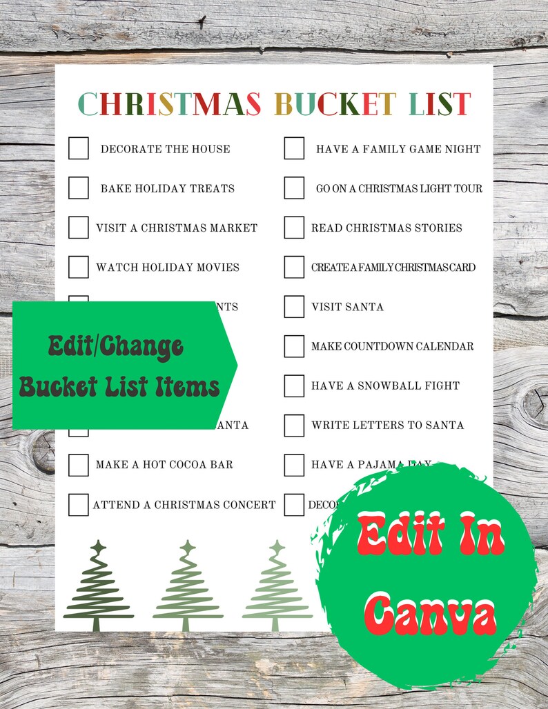 Editable Christmas Bucket List Printable Family Christmas - Etsy