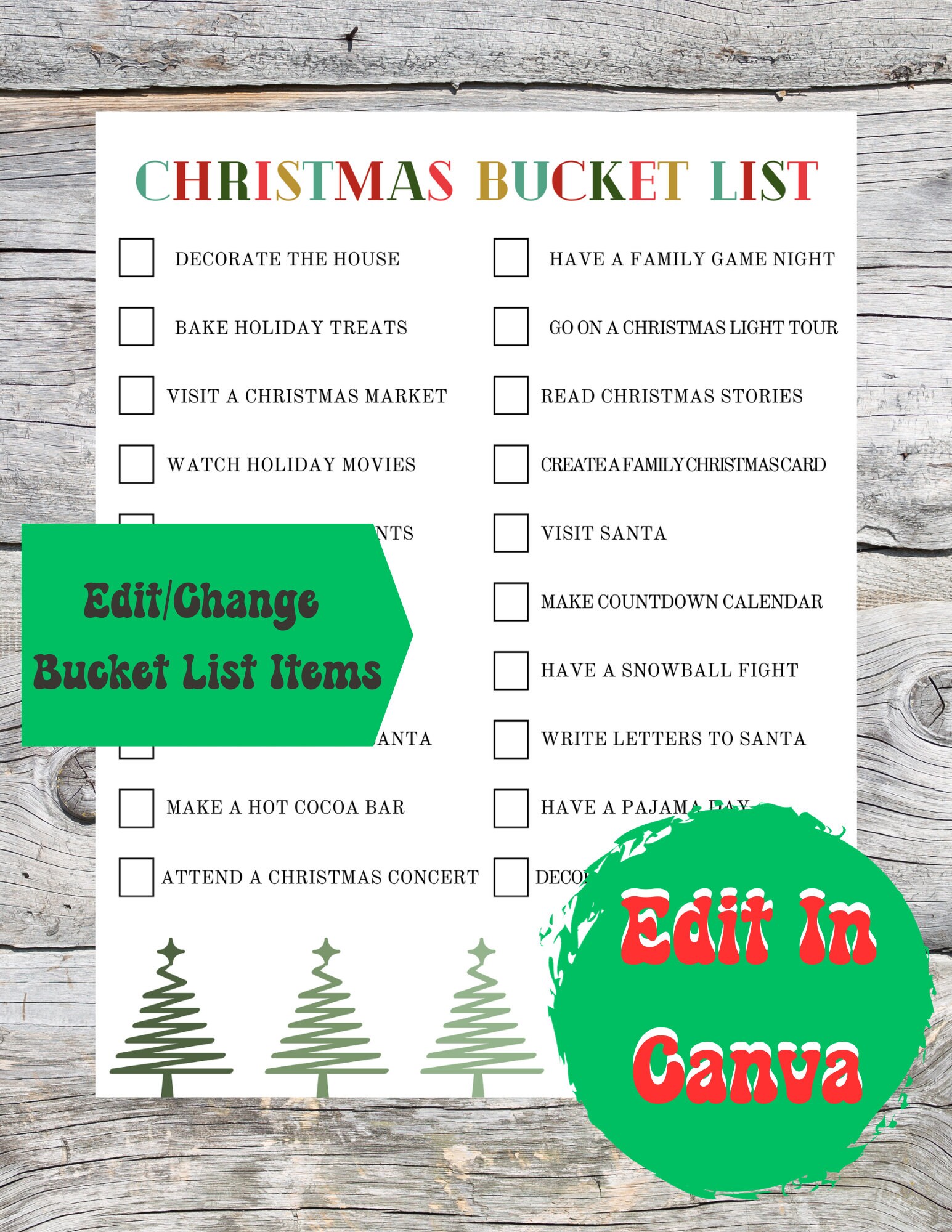 Editable Christmas Bucket List Printable Family Christmas - Etsy