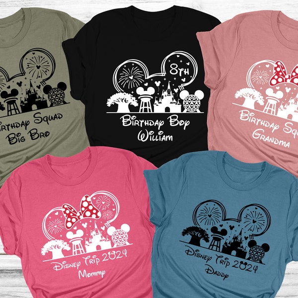 Chemises voyage Disney 2024 personnalisées, chemise famille Disneyland, chemise Disney Squad, chemise Minnie et Mickey, chemise anniversaire Disney, t-shirt Disney 2024