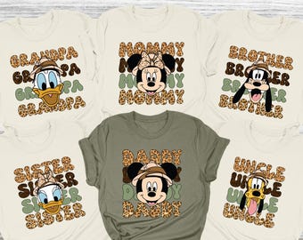 Maglietta personalizzata con Topolino e i suoi amici in stile safari, maglietta per la gita al Disney Animal Kingdom.