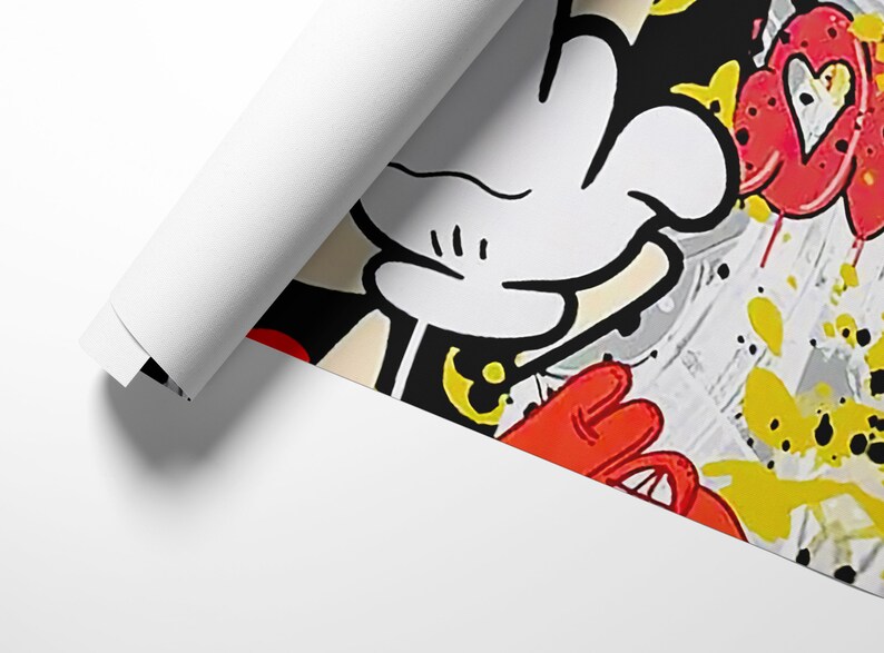 Mickey Mouse Banksy Pop Art Print, Banksy Style Slang Mickey Mouse, Shoot the Bird, Young Room