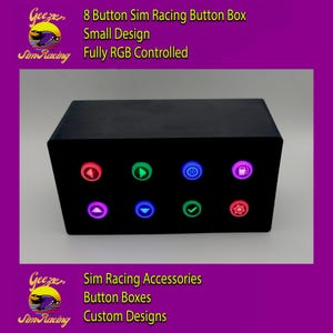 Sim Racing Button Box with RGB addressable buttons 8 buttons  – USB Controller for PC, iRacing, Custom Sim Rig Accessory