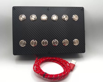 Sim Racing Button Box with 12 Lit buttons  in Vibrant Red.
