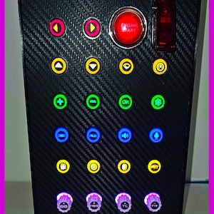 Sim Racing Button Box z adresowalnymi przyciskami RGB, 22 przyciski, przycisk Start, 4 enkodery obrotowe