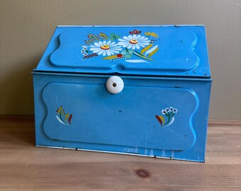 Vintage Ransburg Slant Door Bread Box With Hand Painted