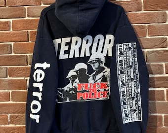 Vintage 90s Terror Worldwide Fuk The Police Hoodie Band L