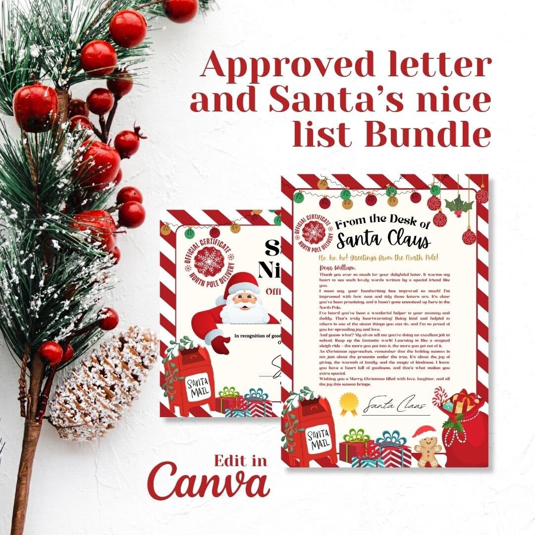 Santa Approved Letter & Nice List Certificate Bundle (editable ...