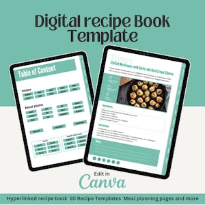 Recipe Book Template, Digital Recipe Book, Recipe Template, Digital Meal Planner, Cookbook, Recipe Binder Kit, Recipe Card