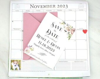 Wedding Save The Date, Mauve Rose Wedding Menu, Printed Wedding Save The Date, Handmade, Personalized Wedding Stationery