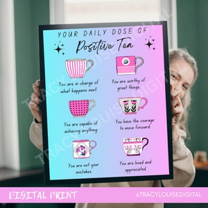 Digital Download,  Tea lover, self love poster, gift, print, positive quote Digital print poster png