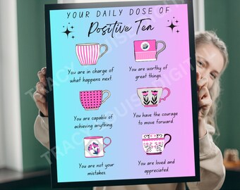 Positieve theecitaatprint, cadeau theeliefhebber (digitale download)