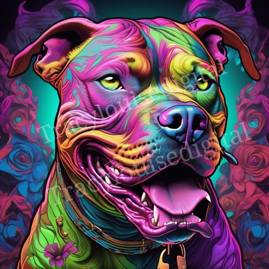 Pit Bull Art Psychedelic Jpg Digital Download Image, Wall Art - Etsy