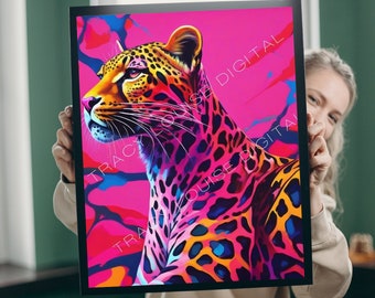 Neon Leopard Art Print, Modern Pink Design (Digital Download)