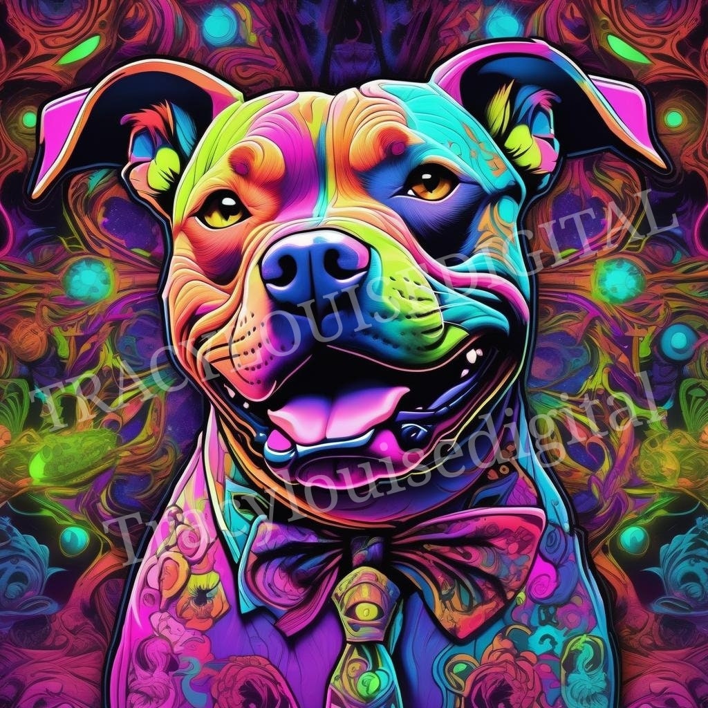 Pit Bull Art Psychedelic Jpg Digital Download Image, Wall Art - Etsy