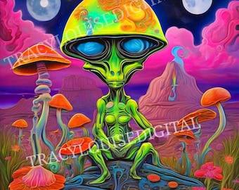 Psychedelic neon trippy art Digital Download png file