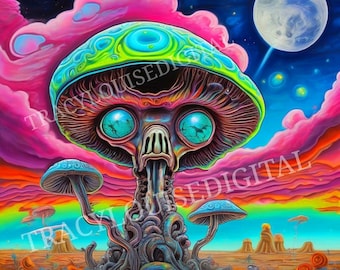 Neon Psychedelic Mushroom digital Download png