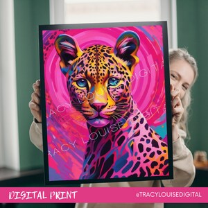 Neon leopard print, Wall art, digital Download JPG, 23 print sizes included, 300dpi high quality print