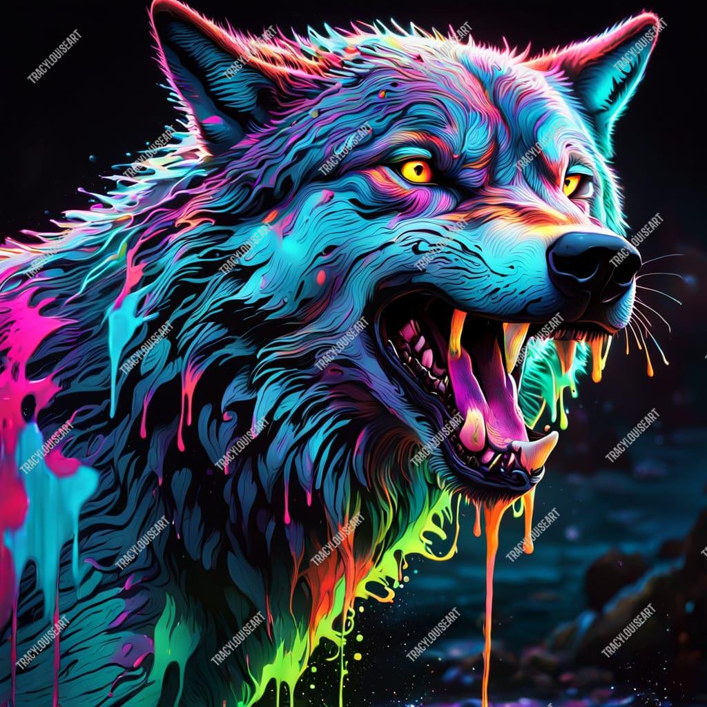 Neon Wolf Digital Art, Colorful Psychedelic Print (digital Download Jpg ...