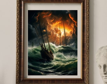 Sailing Ship Canvas Print, Nautical Storm Seascape (Digital Download)