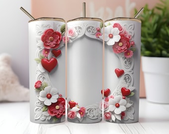 Envoltorio para vaso con forma de corazón en 3D, diseño de vaso delgado para el Día de San Valentín (Descarga digital)