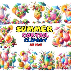 Clipart cocktail estivi, menu drink firmati acquerello, Daiquiri PNG incluso, crea regali unici per menu bar con questo pacchetto Clip Art