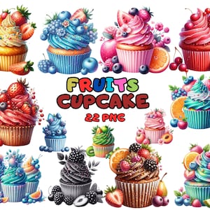 Clipart di cupcake alla frutta, Clipart di prodotti da forno, Clipart di cibo, Cupcake acquerellati, Cupcake carini, Illustrazione di cupcake, Clipart dolce, Cupcake PNG