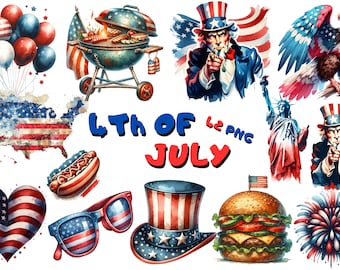 Akvarell 4 juli Clipart, Självständighetsdagen, Patriotisk Clipart, Amerikansk flagga Fjärde juli, USA Cipart, Självständighets Clipart, ClipArt