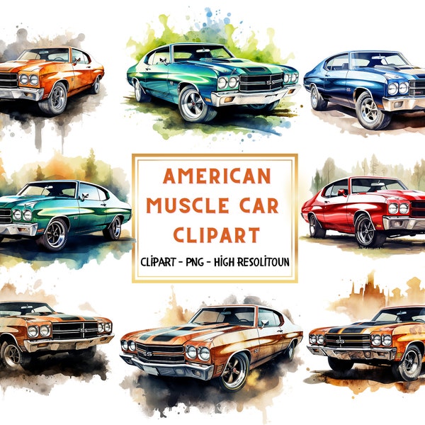 23 American Muscle Car Clipart Bundle, Muscle Car, Vintage Car, SVG Files for Cricut, T-Shirt Designs, Vintage 60's 80's Legendary Retro Car