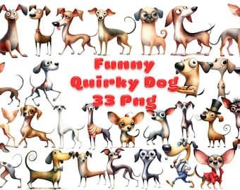 Schrulliger Hund Clipart-Bundle, lustige Haustiere PNG (digitaler Download)