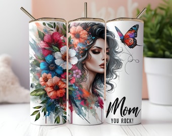 Floral Mom 20oz Tumbler Wrap: Butterfly Sublimation Design (Digital Download)