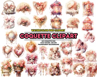 Pink Coquette Room Decor Clipart, Watercolor Ribbon Bows (PNG)