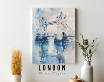 Stampa acquerello del Tower Bridge di Londra: arte murale con paesaggio urbano (download digitale)