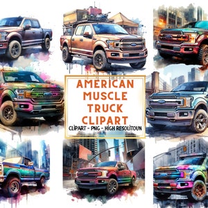 16 picape americana PNG clipart, arte de picape retrô PNG pacote vintage anos 70 e 80 coleção exclusiva de caminhonetes 4x4, imagens lendárias de picape