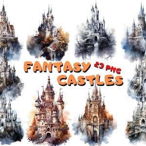 Watercolor Fantasy Castle Clipart: Fairy Tale Illustrations (Digital Download)