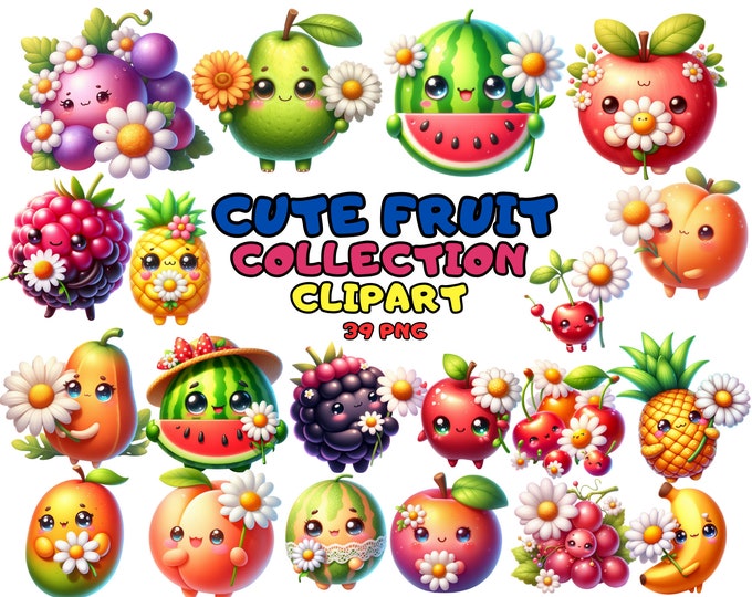 Kawaii Cute Fruit PNG Bundle - Etsy Canada