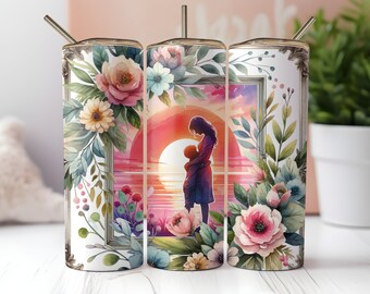 Floral Mother's Day Tumbler Wrap: Mom & Child Design (Digital Download PNG)