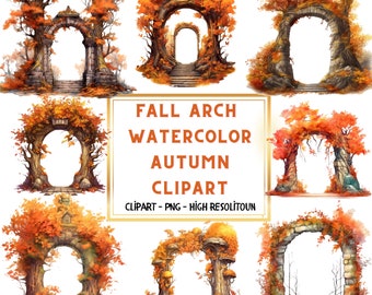 Watercolor Fall Arch Clipart: Autumn Leaves & Pumpkin Illustrations (Digital Download)