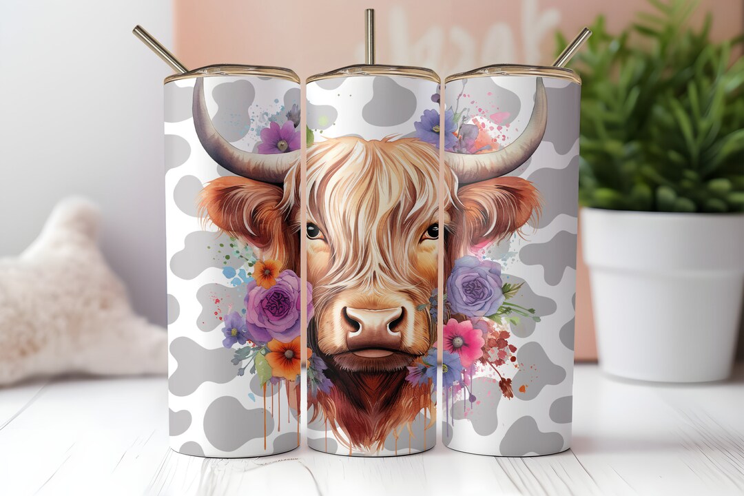 Highland Cow 20 Oz Skinny Tumbler Wrap Sublimation Design, Instant ...