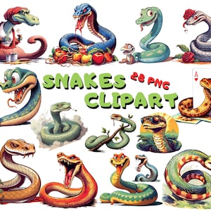 Clipart aquarel slangen | Cobra, zwarte mamba, anaconda, adder, ratelslang, dierenillustratie | Directe download voor commercieel gebruik