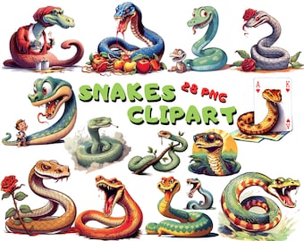 Watercolor Snakes Clipart | Cobra, Black Mamba, Anaconda, Viper, Rattlesnake, Animal Illustration | Instant Download for Commercial Use