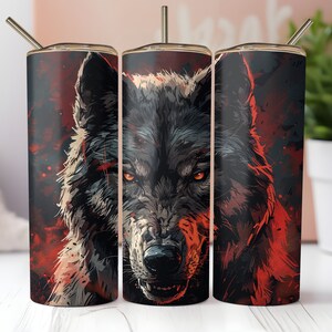 Black Wolf 20Oz Skinny Tumbler Wrap, Animal Tumbler, Dark Wolf 20 oz skinny Tumbler, Sublimation Design, Wolf Tumbler Wrap, Wolf Design, PNG