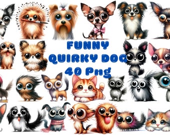 Skurriler Hund Clipart Bundle: Lustiger Welpe PNG Grafiken (digitaler Download)