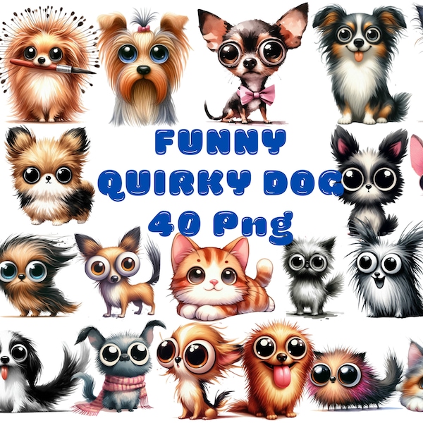 Cute Quirky Dog Clipart PNG Bundle Whimsical Dogs Sublimation clip art animals Puppy Whimsy graphics Funny Pets elongated dog illustration