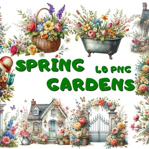 Aquarell Frühling Garten Clipart: 40 PNG Illustrationen (Digitaler Download)