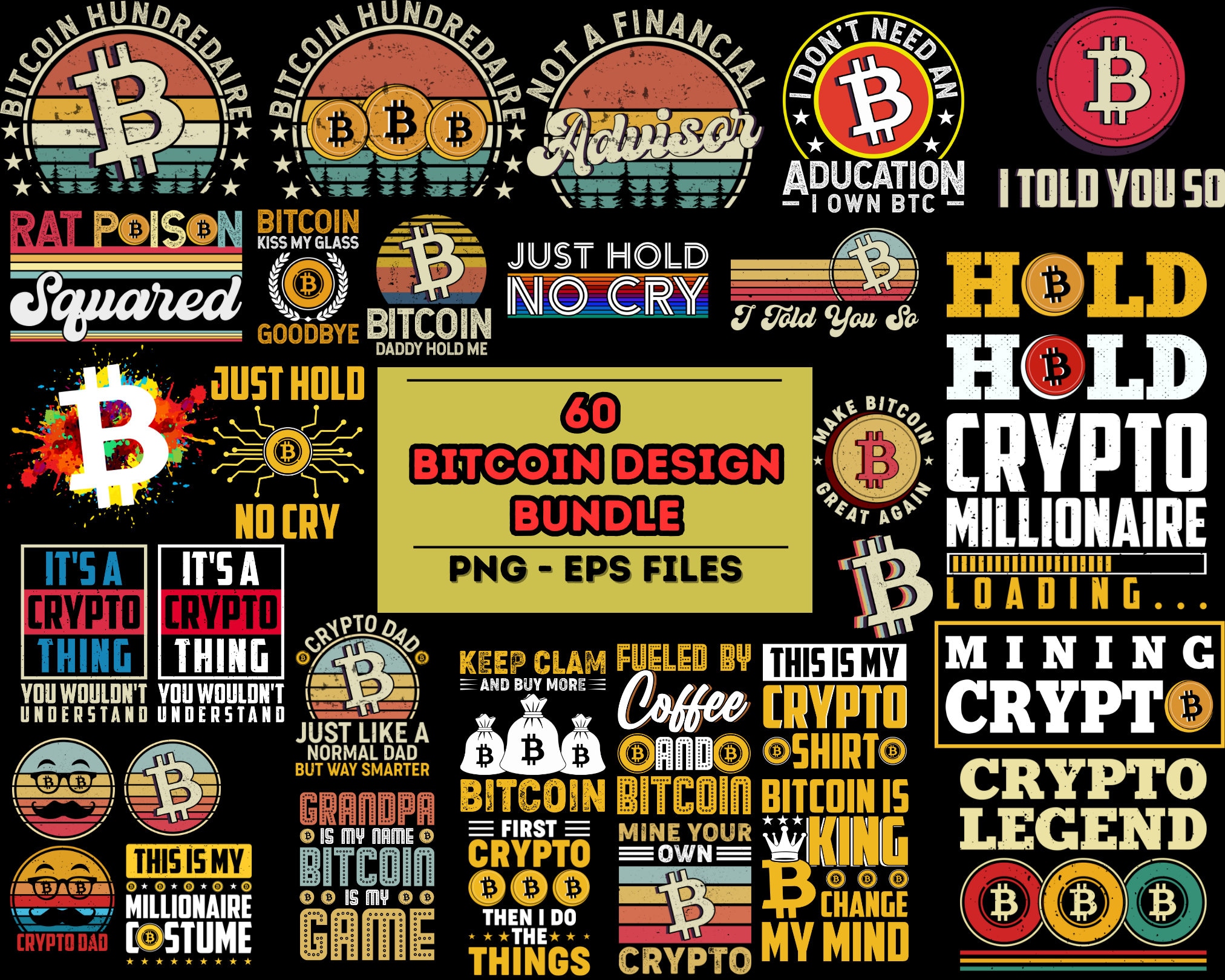 60 種類のビットコイン 暗号通貨 PNG EPS バンドル: トレーダー向け T シャツ デザイン (デジタル ダウンロード) - Etsy 日本