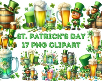 Clipart di birra per il giorno di San Patrizio: acquerello dorato PNG (uso commerciale)