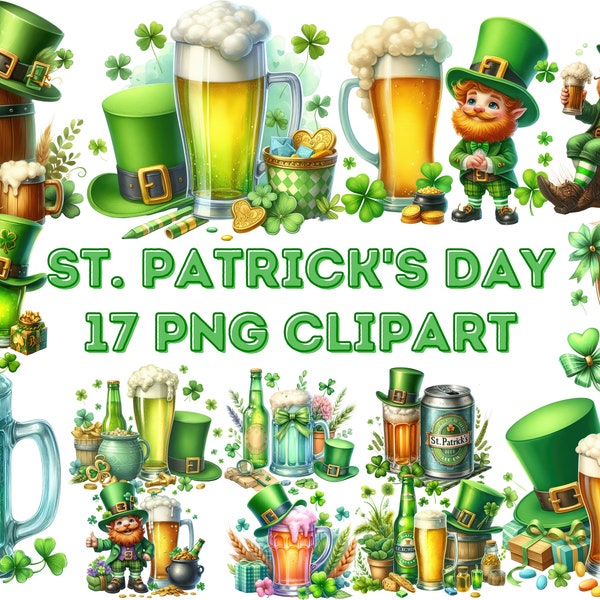17 Saint Patrick's Day Beer Clipart PNG, St Patrick's Day PNG Watercolor Gold Beer Clipart, St Patrick's Day Commercial Use Digital Download