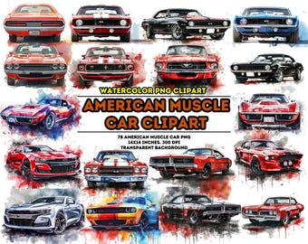 78 Watercolor American Muscle Car, Art Vintage Car Clipart, Classic Cars Clipart Old Muscle Cars Png American Muscle Car Muscle Car Clip Art