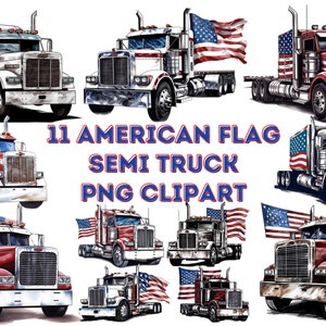 11 Clipart di camion semi ad acquerello, camion semi americano, camion ad acquerello, poster di camion semi, camion americano, camion classico, illustrazione di camion
